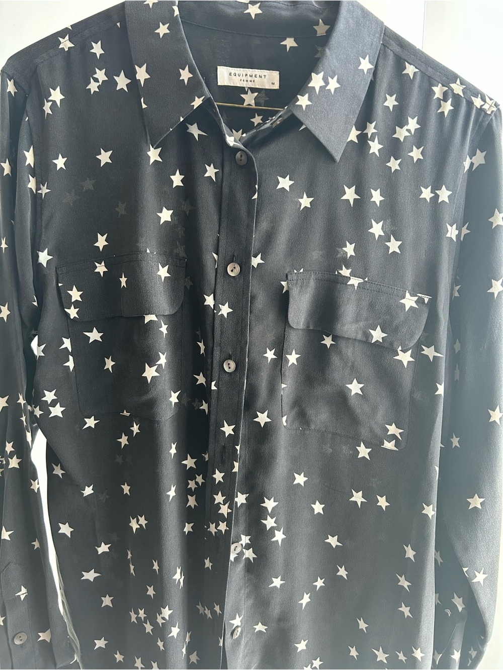 Equipment Star-Print Black Button-Down Women’s Silk Shirt